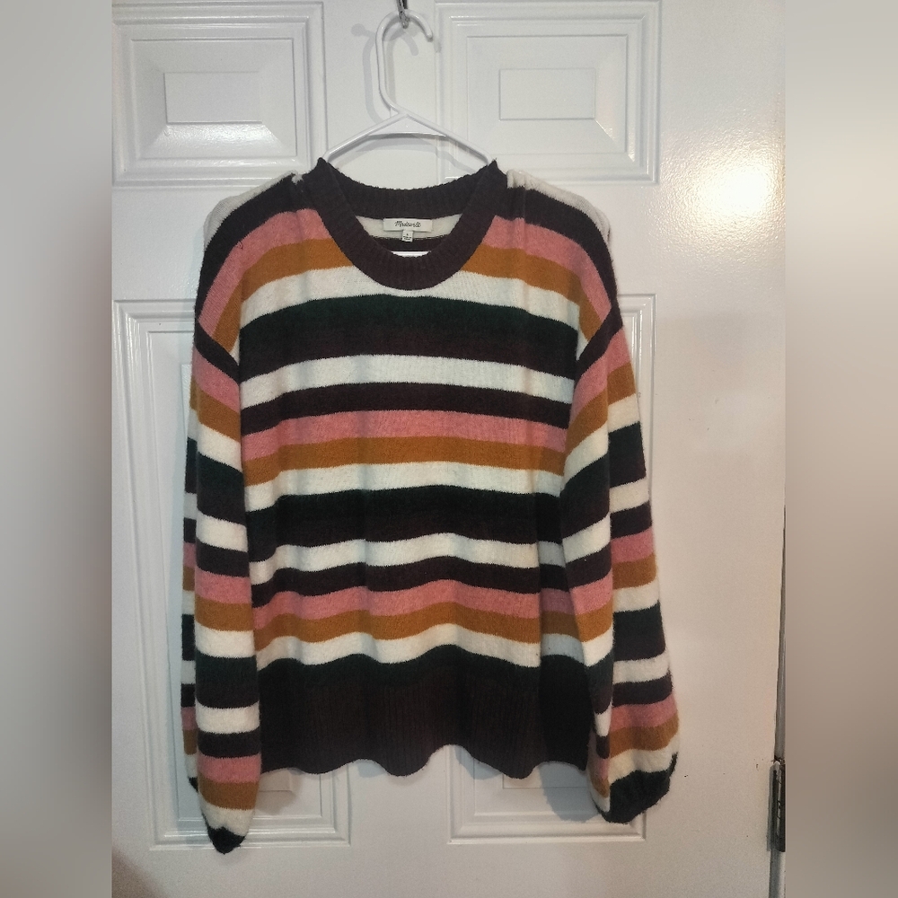 Madewell Striped Sweater in Pink, Green, and Brown - Picture 6 of 10